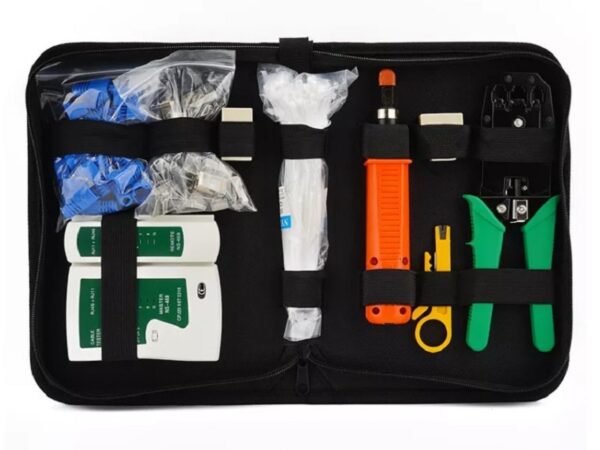 Пълен комплект с инструменти за кримпване и тестване на мрежови кабели