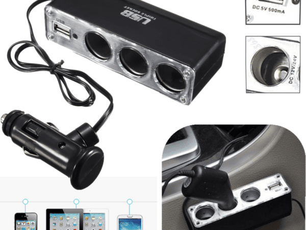 Тройно зарядно за кола + USB Car Charger
