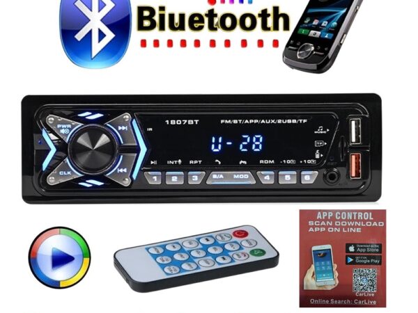 Авто MP3 Bluetooth плеър CarLive 1807BT, App control, 2 x USB, AUX, SD, BT, Дис. управление
