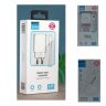 Бяло мрежово зарядно устройство 1Tech с USB порт и включен кабел Lightning за iPhone.